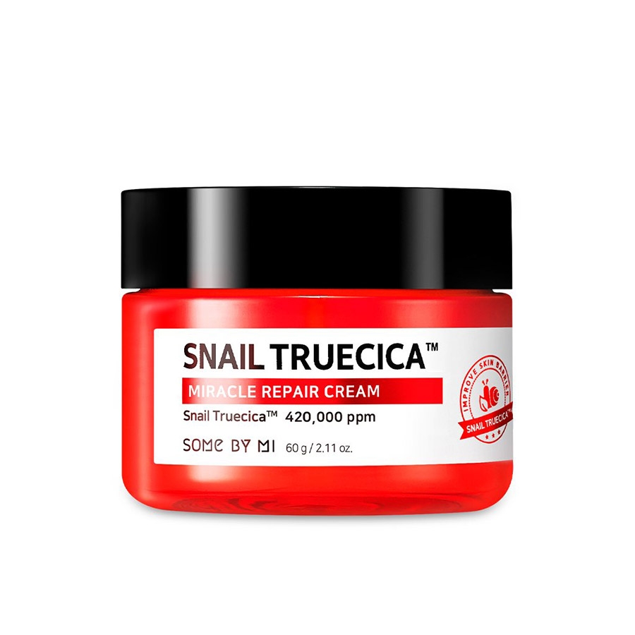 Some By Mi Snail Truecica Miracle Repair Cream er en hydrerende krem som er laget med svart snegle ekstrakt, snegle truecica, Centella Asiatica og Niacinamide. Fuktighetskremen gir ekstremt mye fukt og næring samtidig som den virker reparerende.